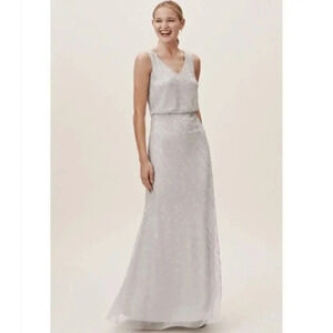 Anthropologie BHLDN Maxi Long Cocktail Wedding Party V Neck Blaise Dress Beaded